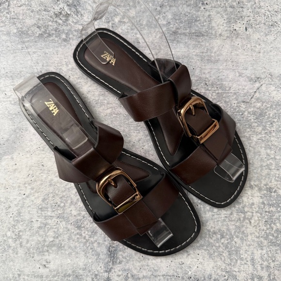 Zara Double Strap Buckle Flat Sandals 39 - Picture 1 of 6